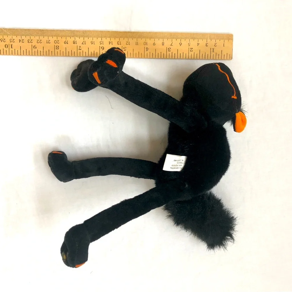 Black Cat Posable Weighted Feet Furry Tail Plush Decor Orange Nose